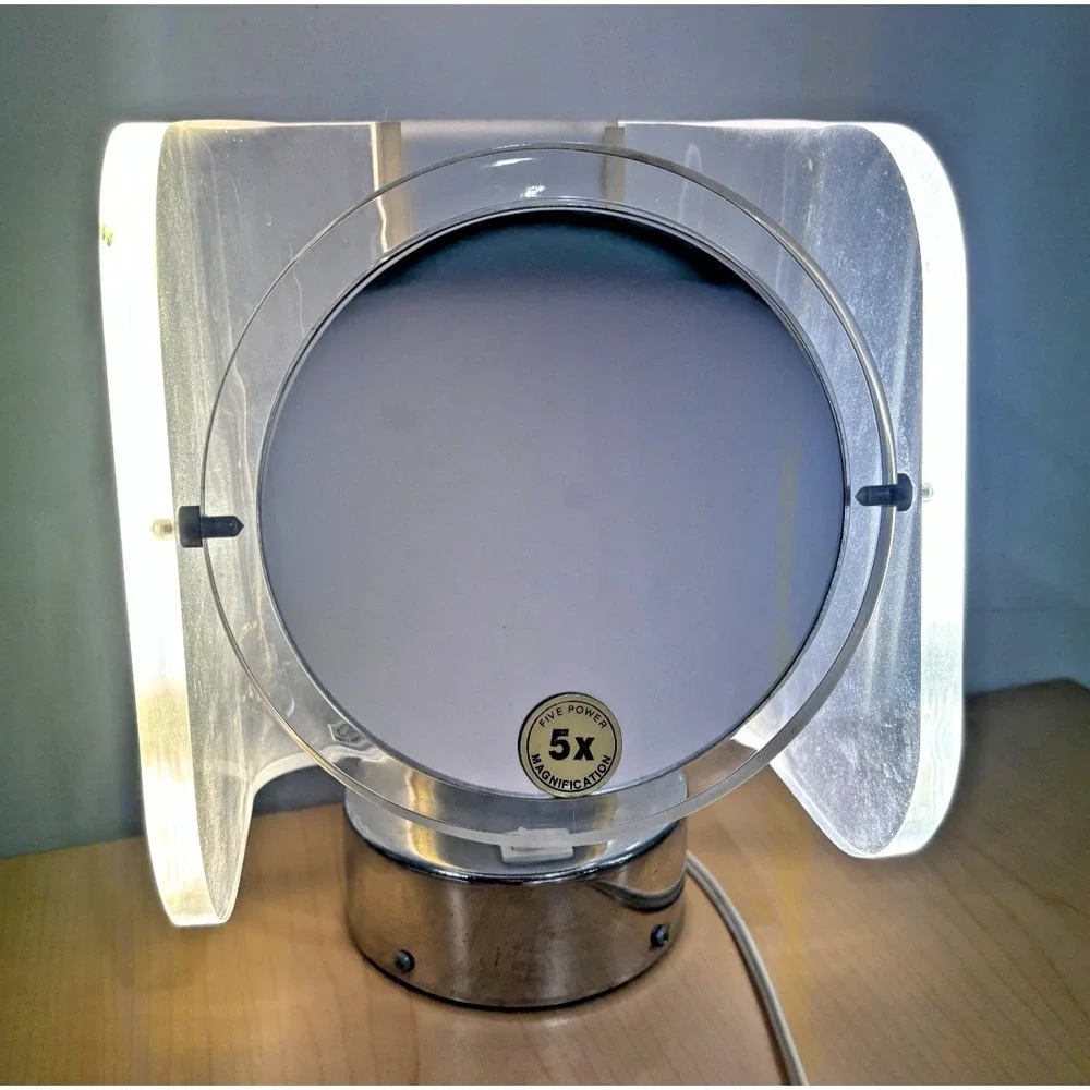 RARE MCM Rialto Lighted Makeup Mirror Hollywood Regency Lucite Chrome 5x
